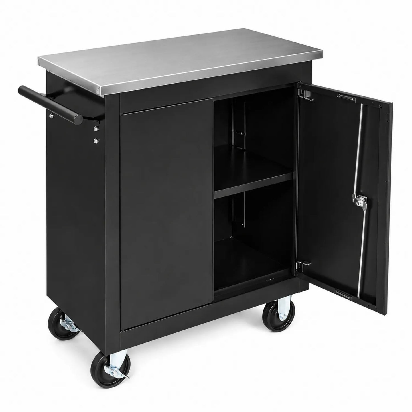 Carrello contenitore in metallo con piano in acciaio inox nero 90x45x85 cm
