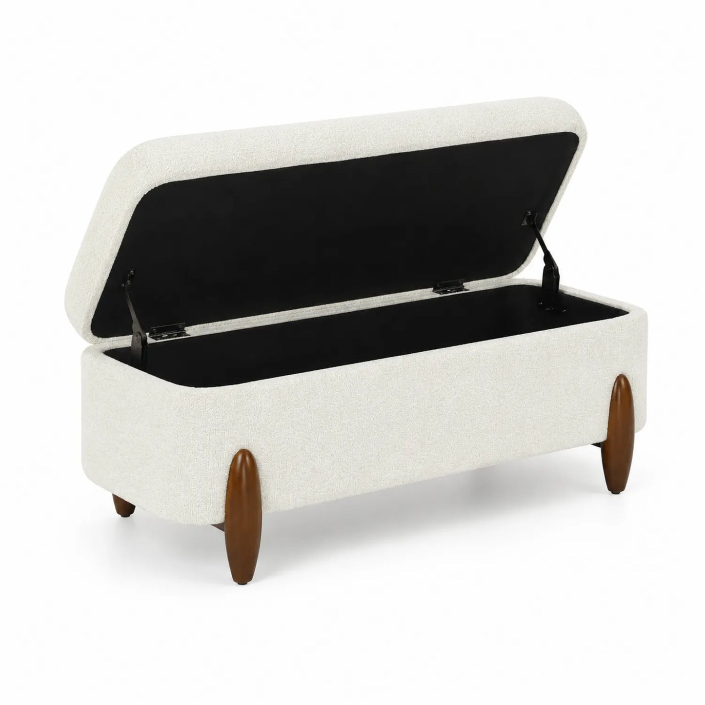 Pouf contenitore in legno e tessuto crema