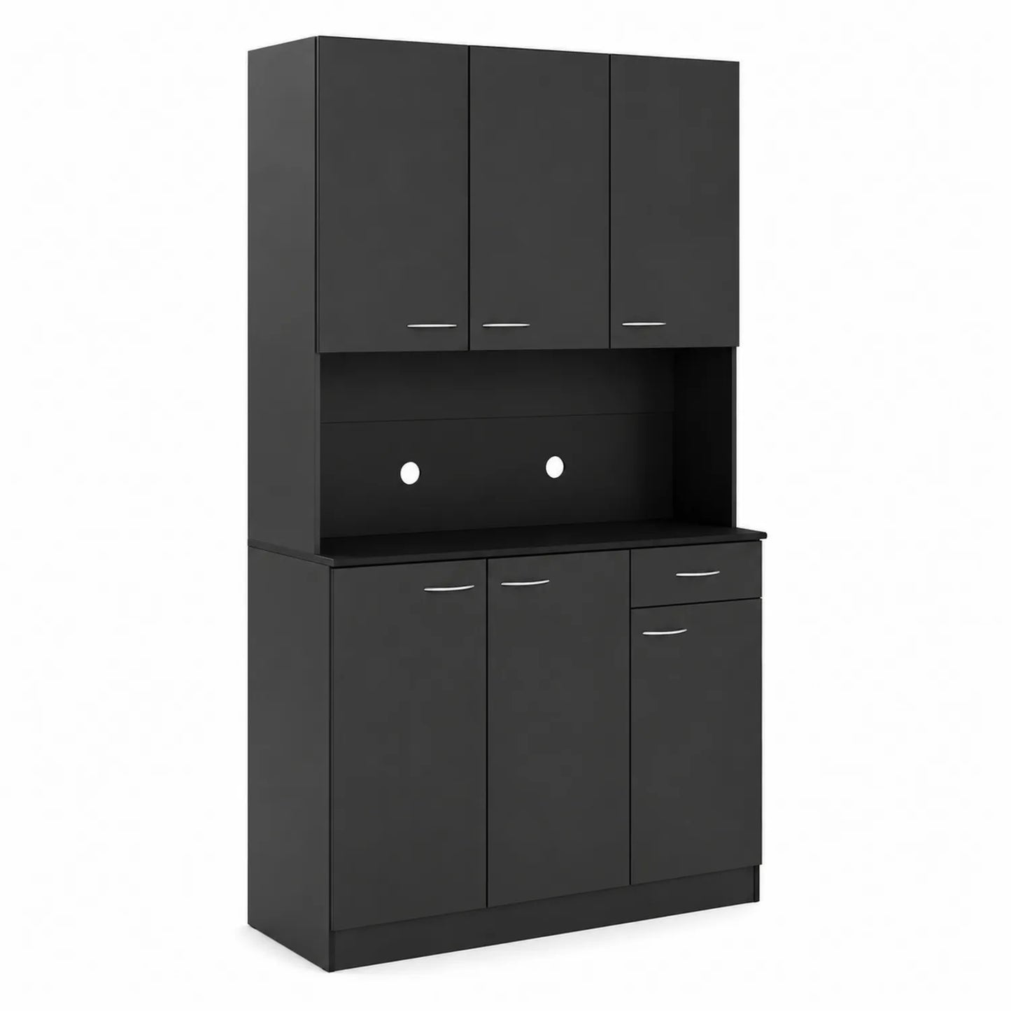 Credenza da Garage in Legno Nero con 5 Ante e 1 Cassetto