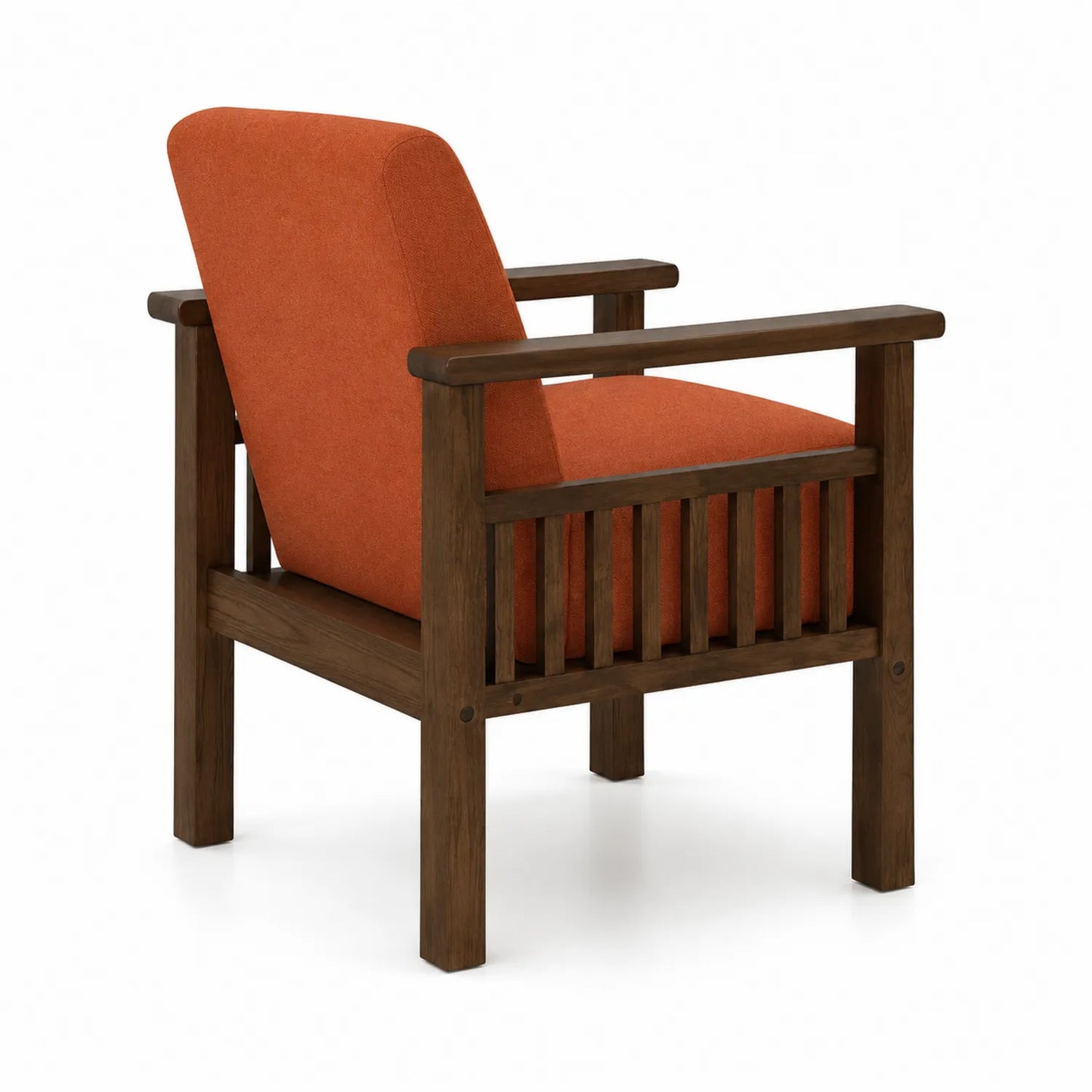 Poltrona in legno con rivestimento in poliestere arancione