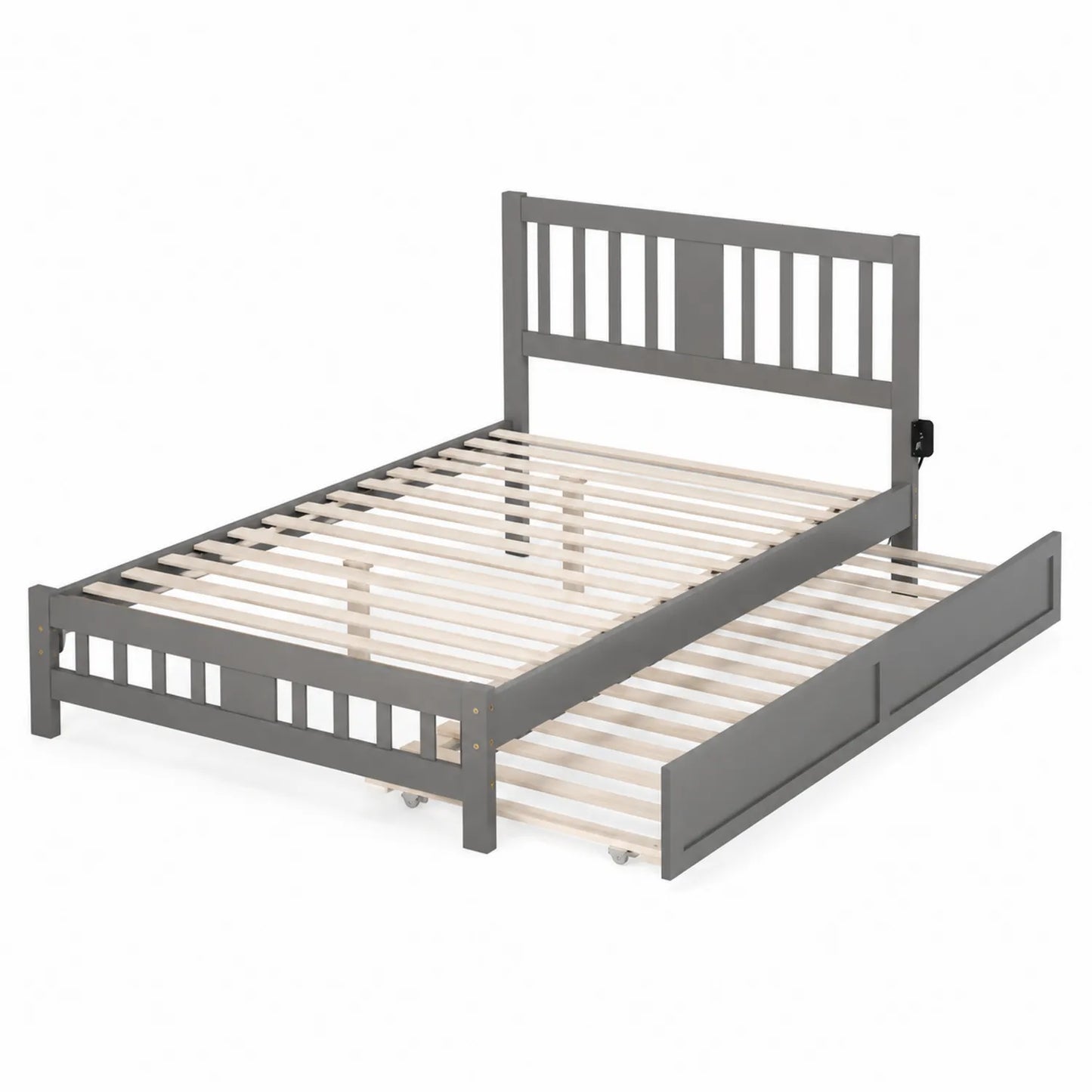 Letto matrimoniale in legno con letto estraibile grigio