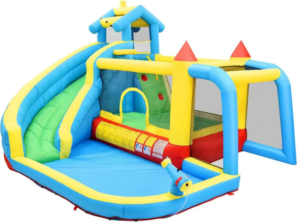 Parco Giochi Gonfiabile 5 in 1 per Bambini con Scivolo e Ventilatore