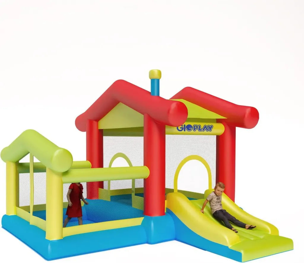 Castello Gonfiabile per Bambini con Scivolo e Area Gioco, Ideale per Giardino, Rosso e Verde