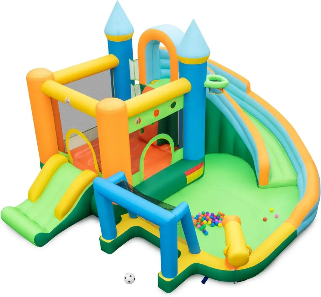 Parco Giochi Gonfiabile RELAX4LIFE con Scivolo Doppio e Piscina