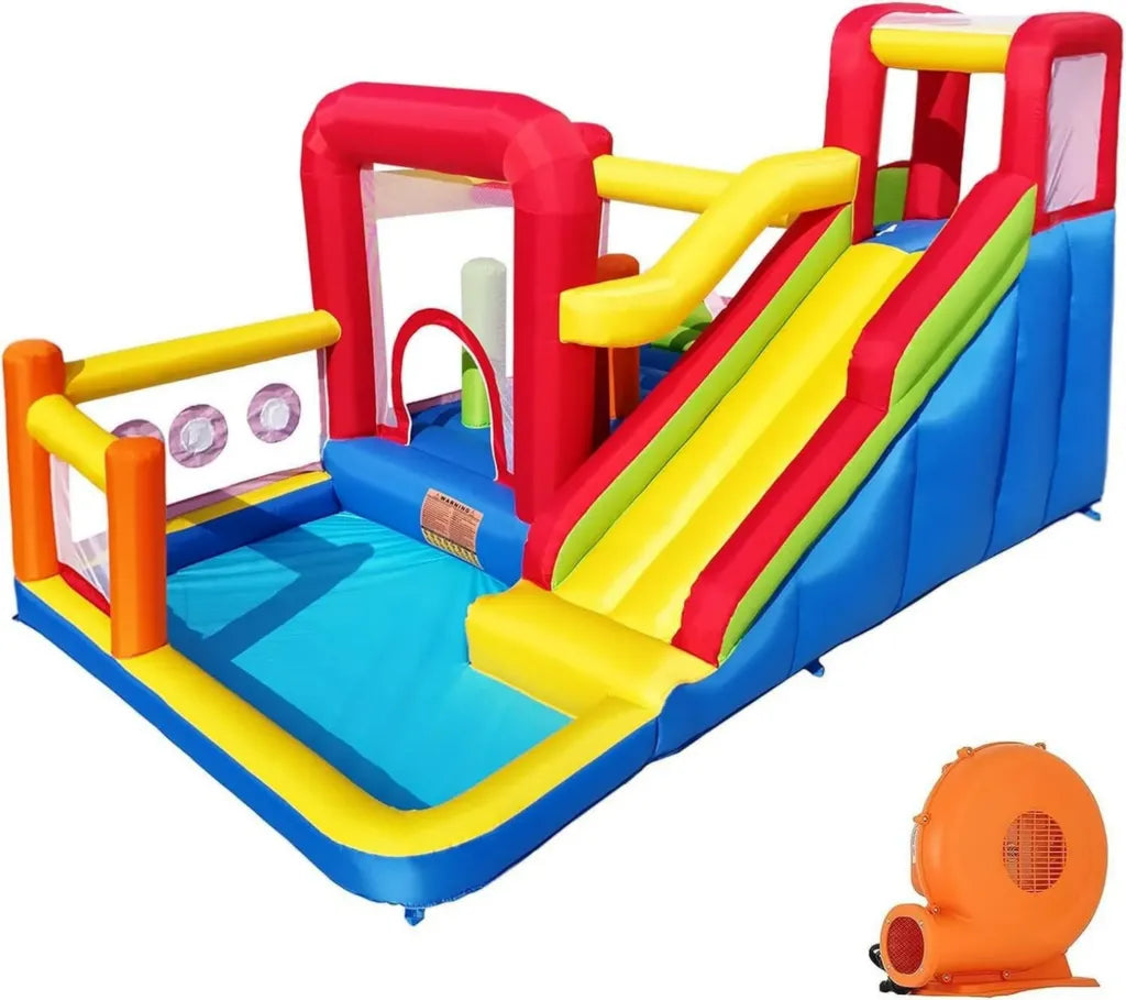Castello Gonfiabile per Bambini Ballsea con Soffiatore - Sicuro, Durevole, Rete di Sicurezza, Ideale per Ogni Stagione