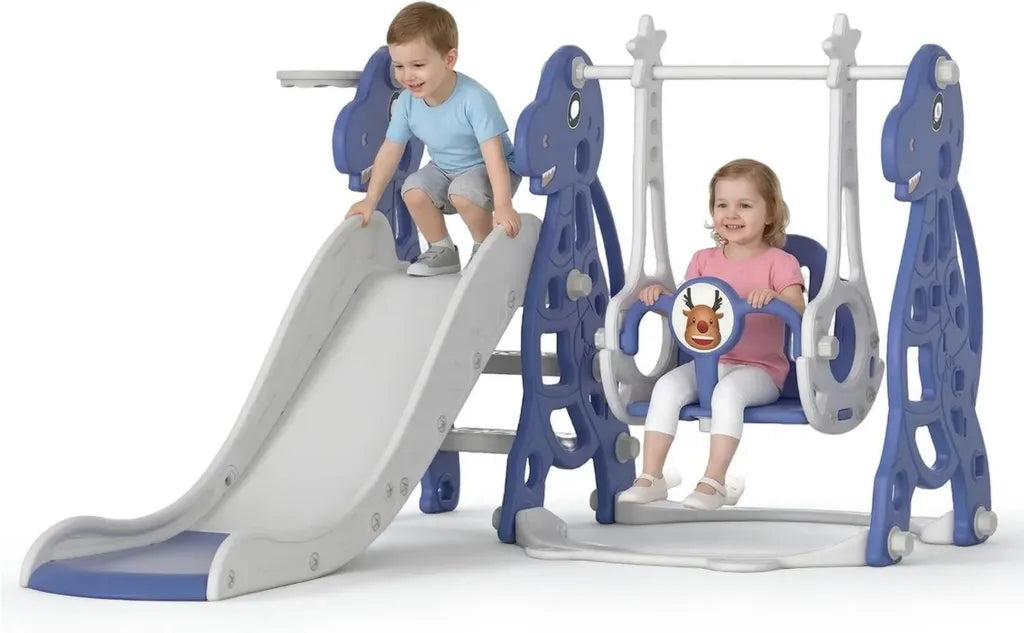 Scivolo 4 in 1 con Basket e Altalena per Bambini, Interno ed Esterno, in PP e PE