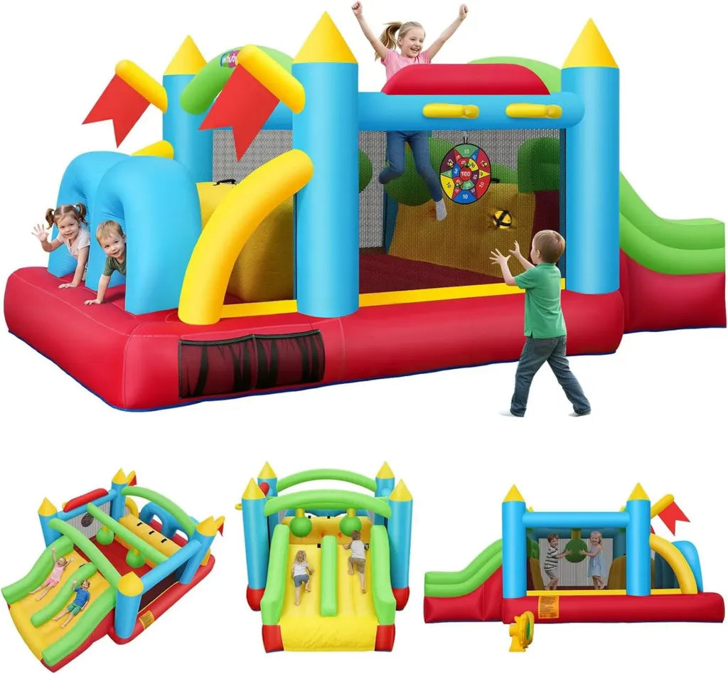 Castello Gonfiabile per Bambini con Scivoli e Giochi, 4,7 x 2,7 m