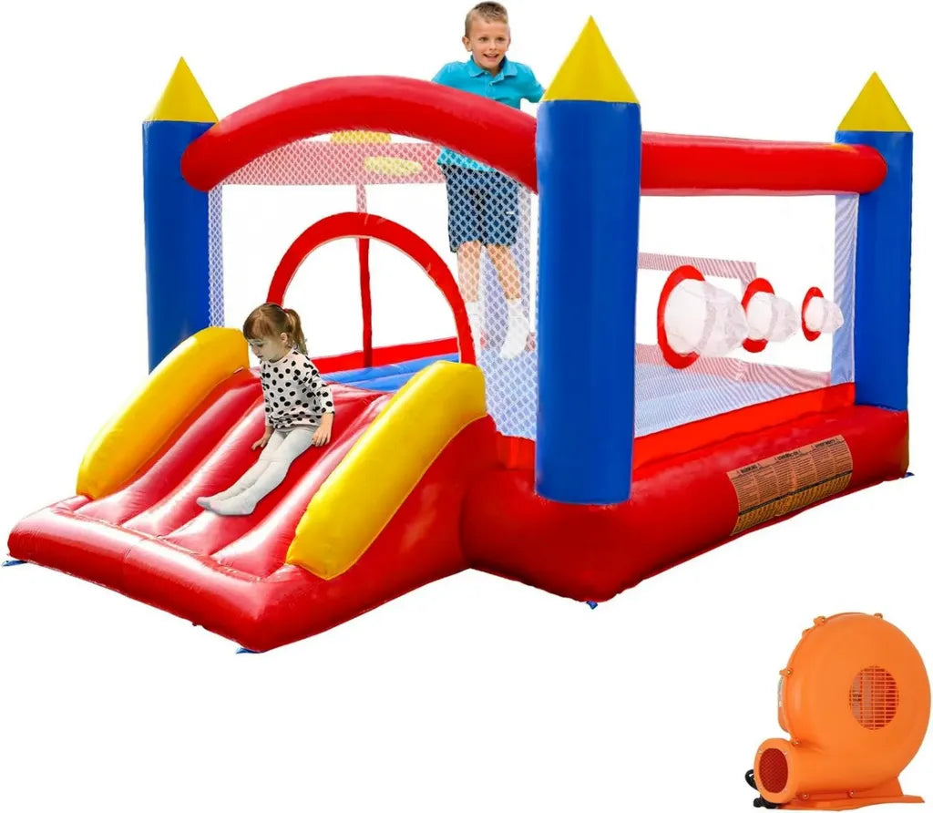 Castello Gonfiabile per Bambini in PVC con Soffiatore e Rete di Sicurezza