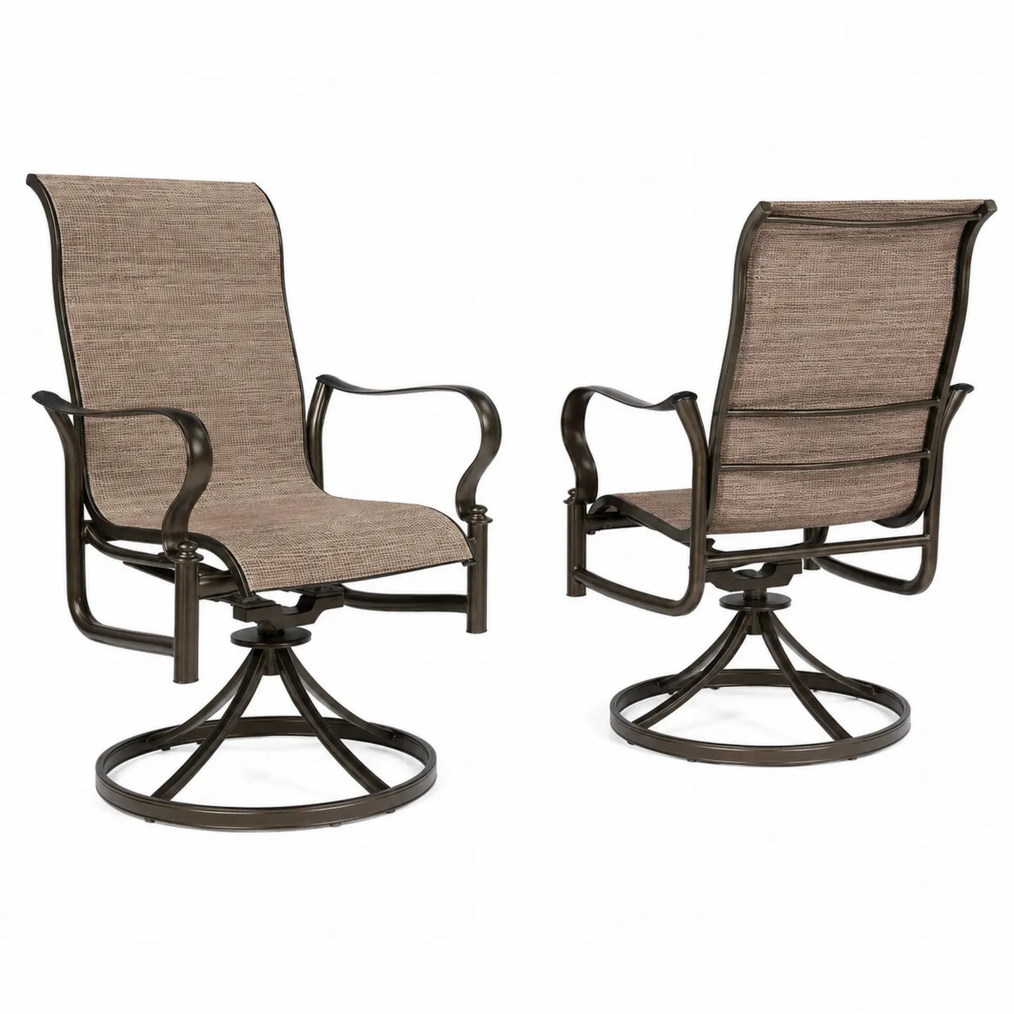 Set di 2 sedie girevoli da esterno in metallo con seduta in tessuto, 110 cm