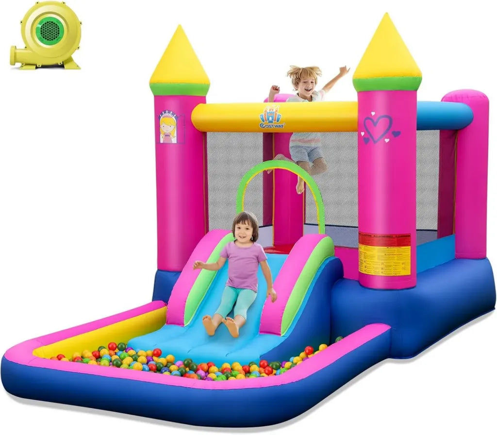 Castello Gonfiabile Principessa 4-in-1 con Scivolo e Area Gioco per Bambini