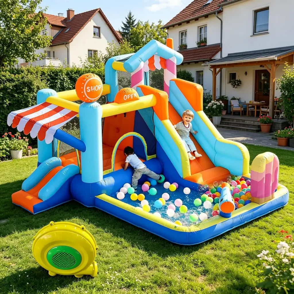 Parco Gonfiabile Acquatico 5-in-1 per Bambini con Scivolo e Trampolino
