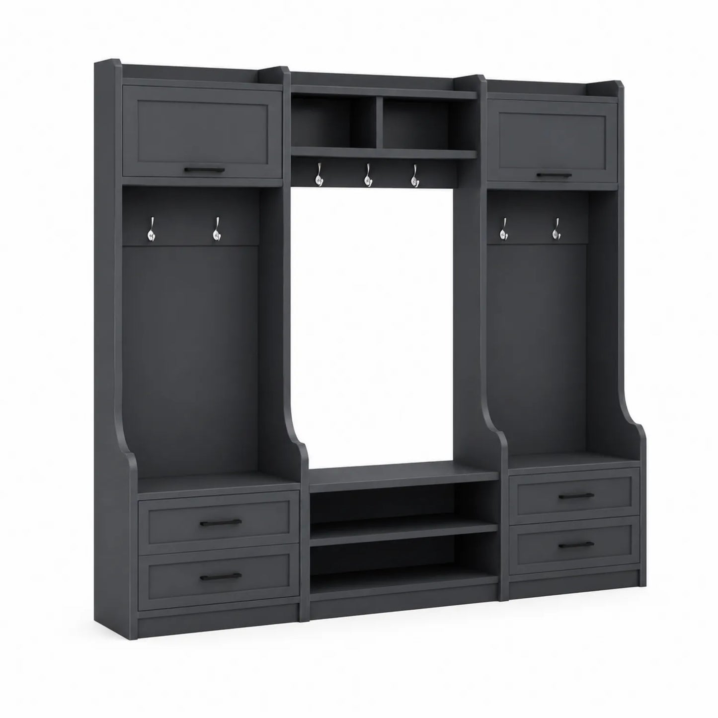 Armadio da Ingresso in Legno MDF Antracite con Ripiani e Cassetti