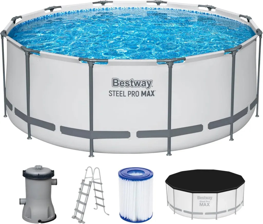 Piscina Fuori Terra Bestway Steel Pro MAX con Pompa Filtro, Ø 366x122 cm, Grigio Chiaro