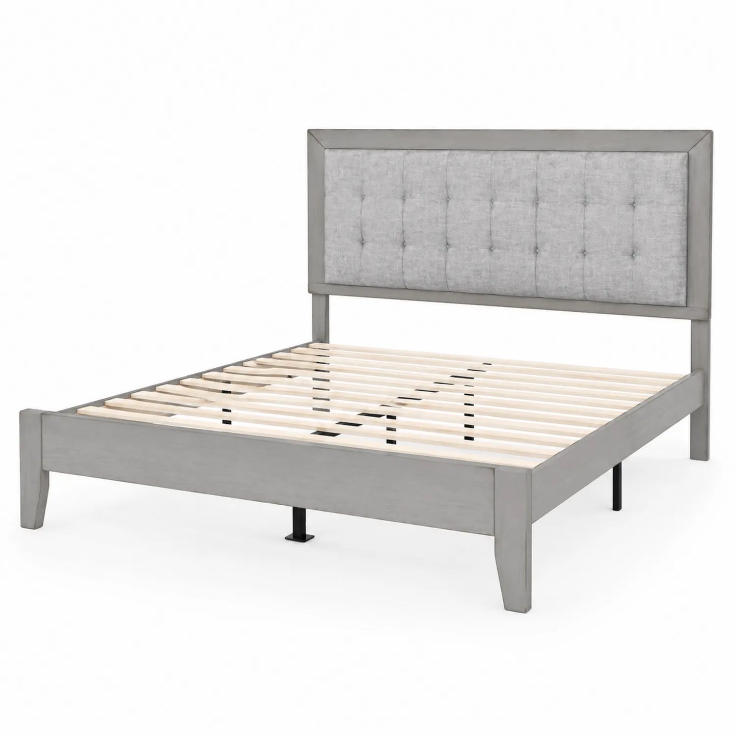 Letto matrimoniale in legno e tessuto grigio chiaro 200x160 cm