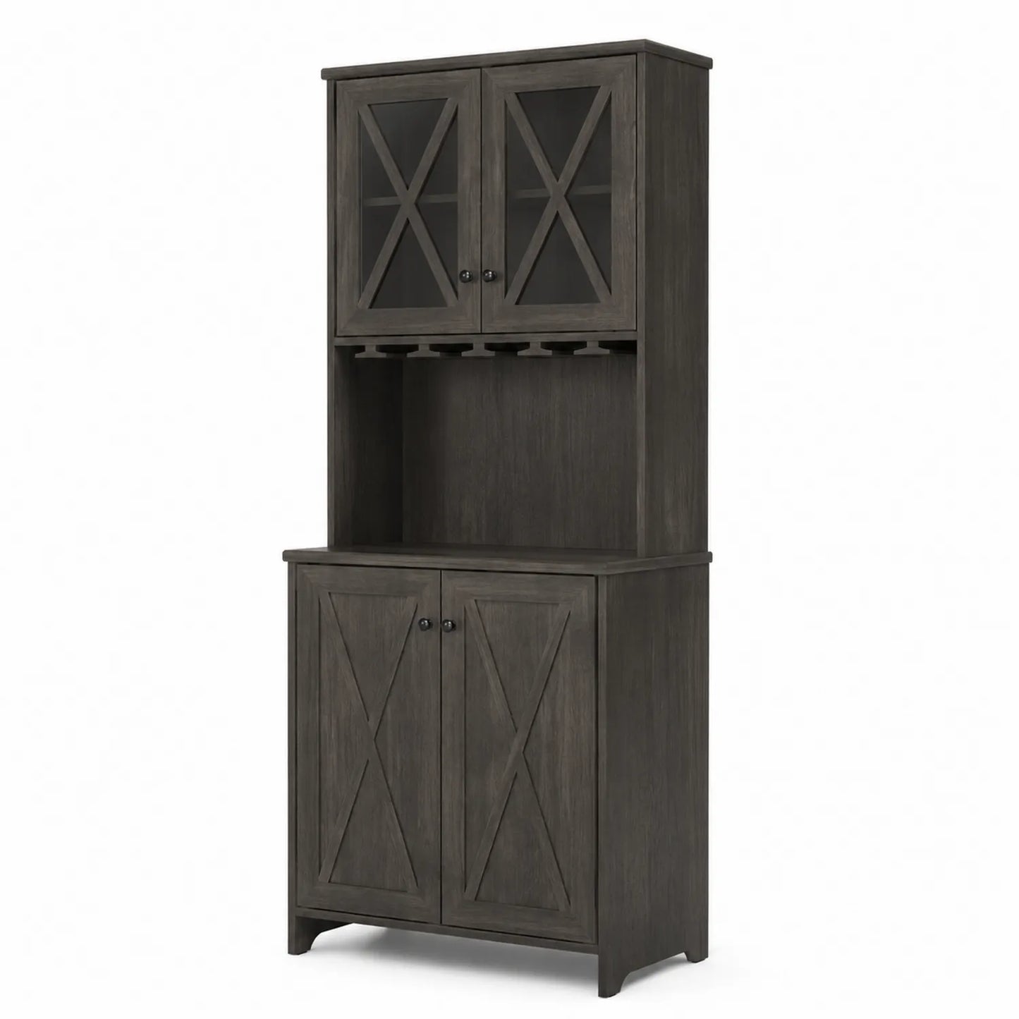 Credenza cucina in legno e vetro temperato grigio 180x80x40 cm