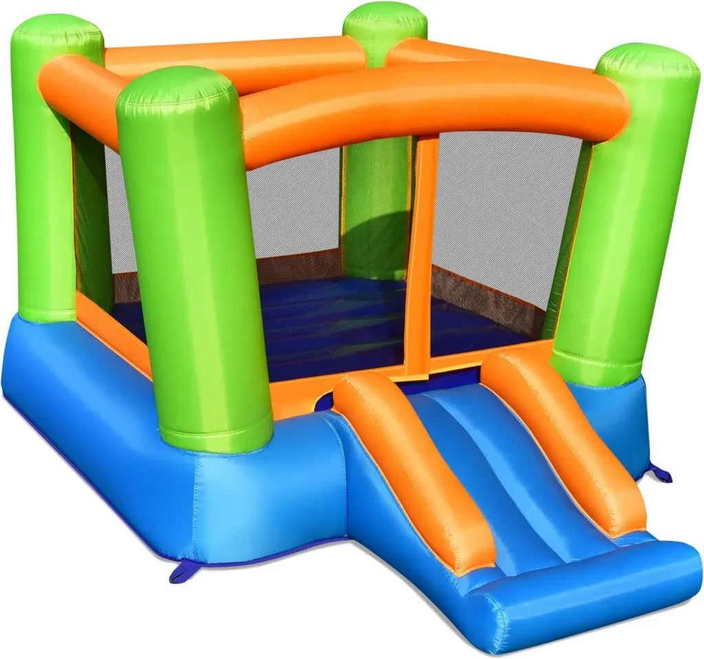 Castello Gonfiabile per Bambini con Rete di Sicurezza e Scivolo, Adatto per Gioco Indoor e Outdoor