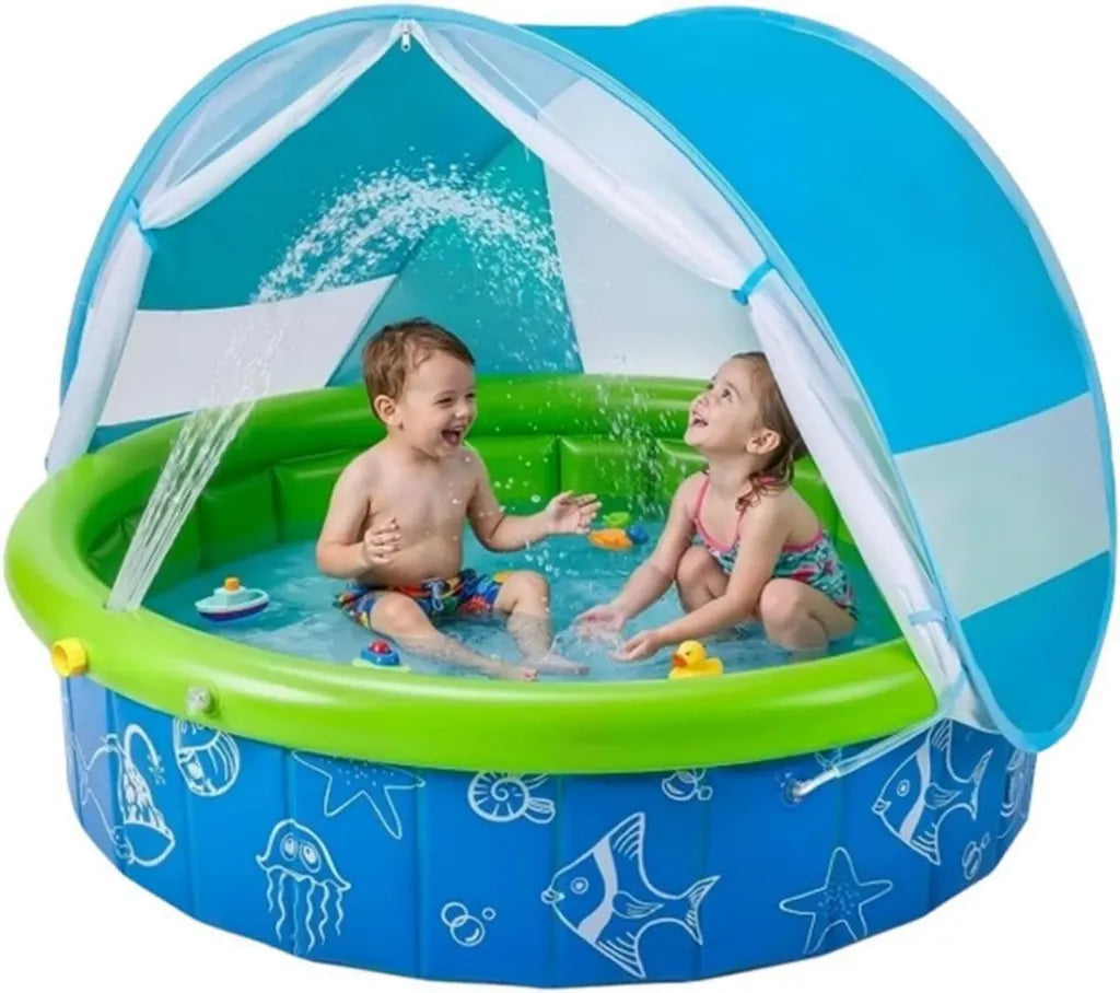 Piscina gonfiabile bambini con baldacchino e rete antiscivolo, ideale per esterni