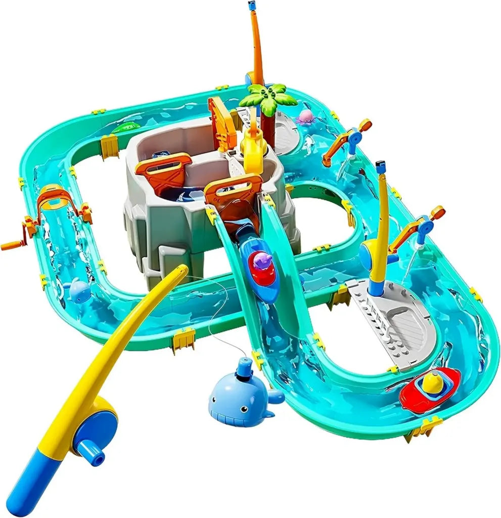 Set Gioco d'Acqua per Bambini con Barche e Canna da Pesca, Plastica Colorata, 71x71x101 cm