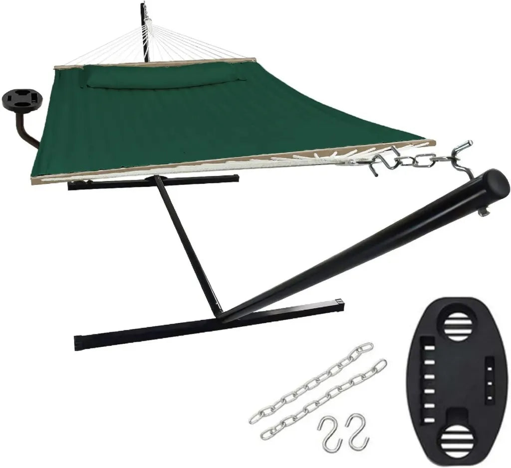 Set Amaca da Giardino per 2 Persone con Tavolino, Struttura in Acciaio e Telo UV Resistente
