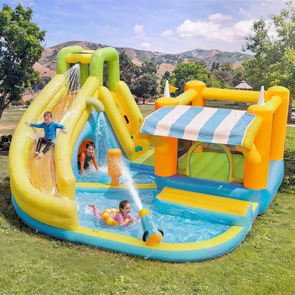 Parco Acquatico Gonfiabile Multifunzione con Scivolo e Piscina