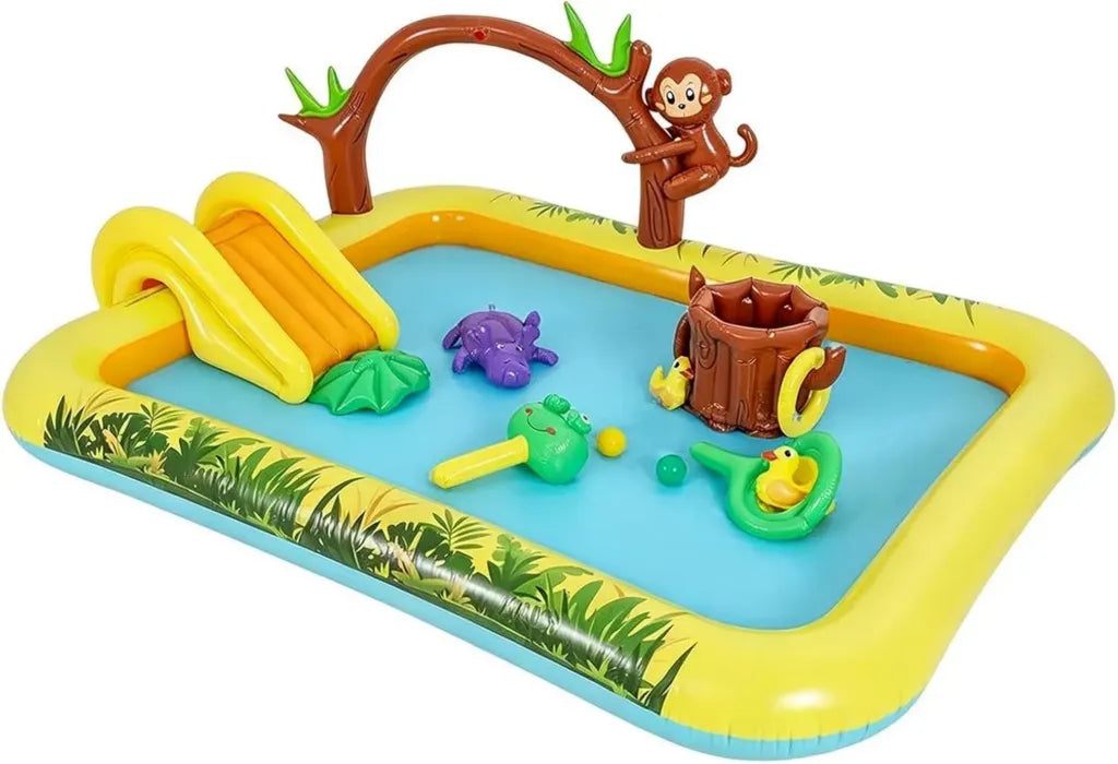 Piscina Gonfiabile per Bambini con Scivolo e Animali della Giungla
