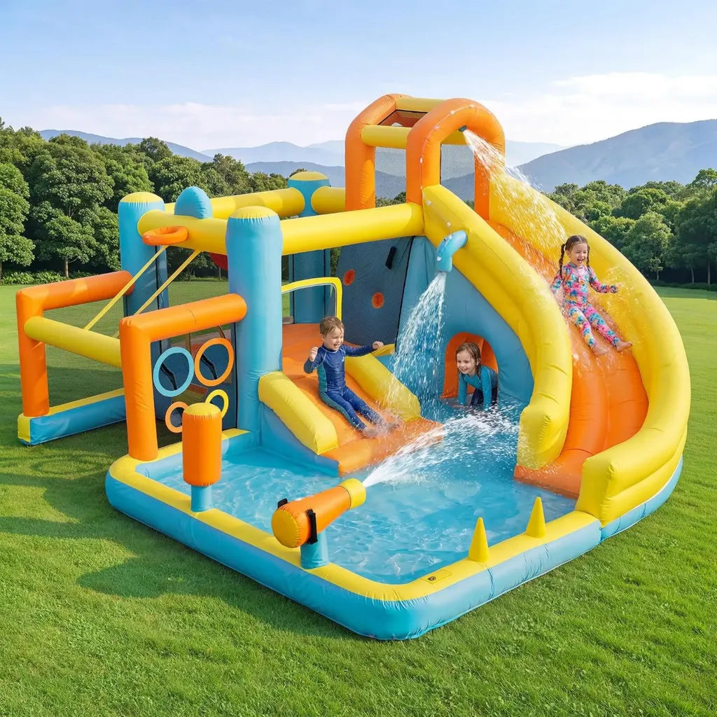 Parco Gonfiabile per Bambini con Scivolo e Piscina, 405x416x218 cm