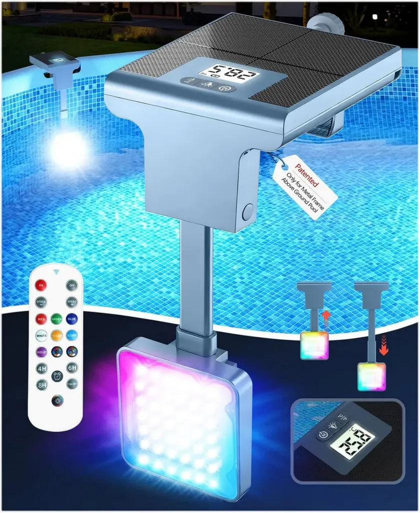 Luci Solari 2 in 1 per Piscina Fuori Terra con Termometro Digitale e Telecomando