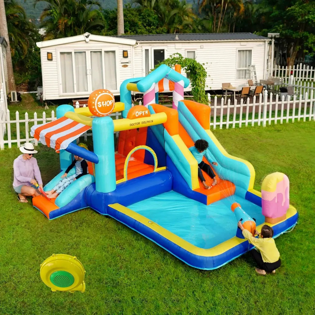 Parco Giochi Gonfiabile Bambini 3-10 Anni con Scivolo e Piscina - Include Soffiatore 450W