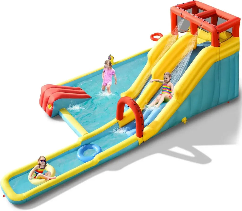 Parco Giochi Gonfiabile per Bambini con Scivolo Doppio e Arrampicata