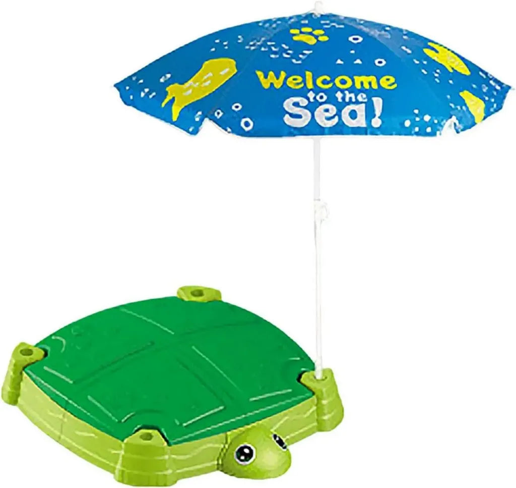 Sabbiera per Bambini con Coperchio e Parasole, Area Giochi Acquatica e Sensoriale a Forma di Tartaruga