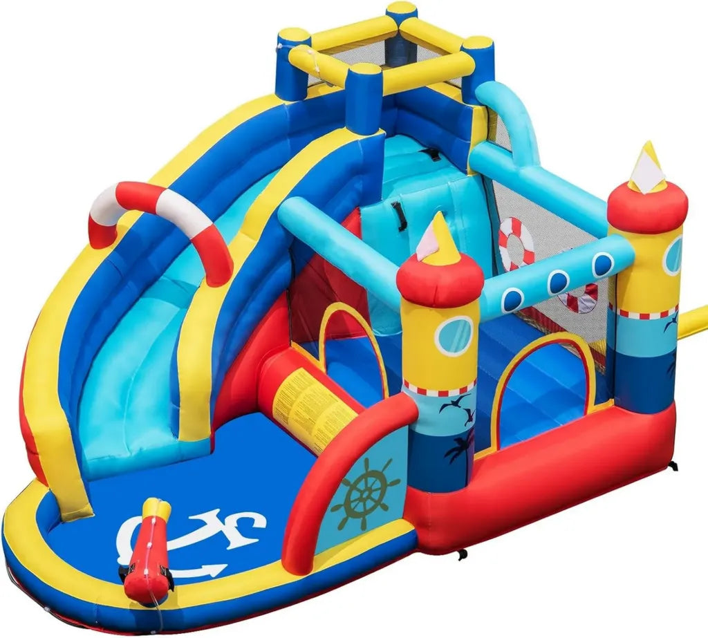 Castello Gonfiabile per Bambini 3-12 Anni: Parco Acquatico con Scivolo e Piscina