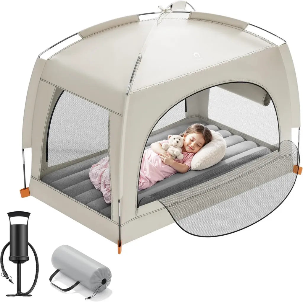 Letto Gonfiabile Portatile per Bambini con Tenda e Pompa Manuale