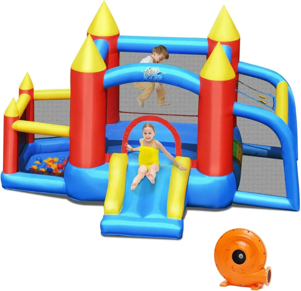 Castello Gonfiabile con Scivolo e Ventilatore 450W per Bambini 3-10 Anni