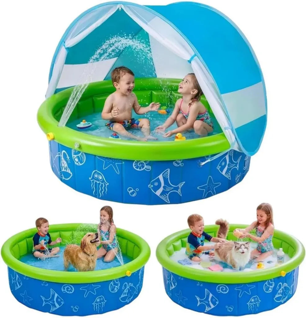 Piscina Gonfiabile per Bambini con Tettoia, PVC Pieghevole, Protezione in Rete