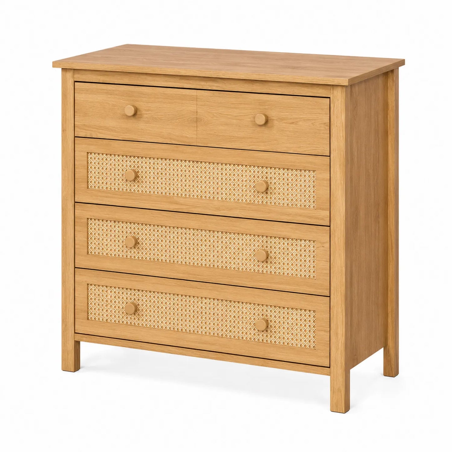 Cassettiera in legno e rattan con 4 cassetti