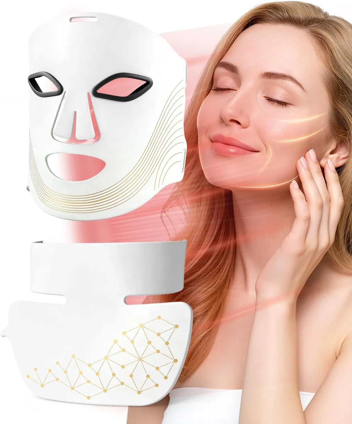 Maschera LED Viso con Luce Rossa, Maschera Viso LED con Timer Intelligente per Terapia a Luce Rossa, 7 Colori LED Face Mask per Cura Viso e Collo