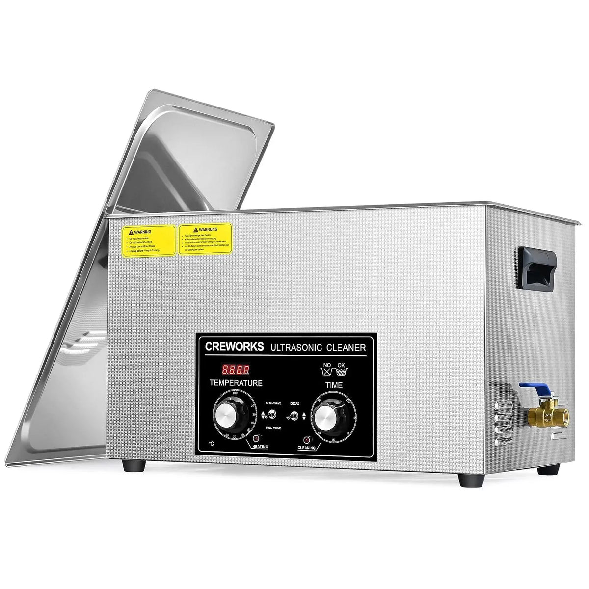 Riscaldatore, Pulitore, vasca per pulizia a ultrasuoni, 30 L, 600 W, timer, acciaio inox, funzione riscaldante, CREWORKS