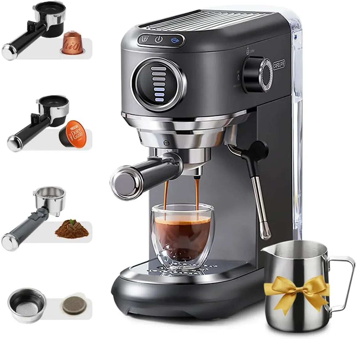 Macchina da caffè, CAFELFFE MK-601F 4-in-1, Compatibile con Nes Original/DG/44 mm ESE Pods/Macinato