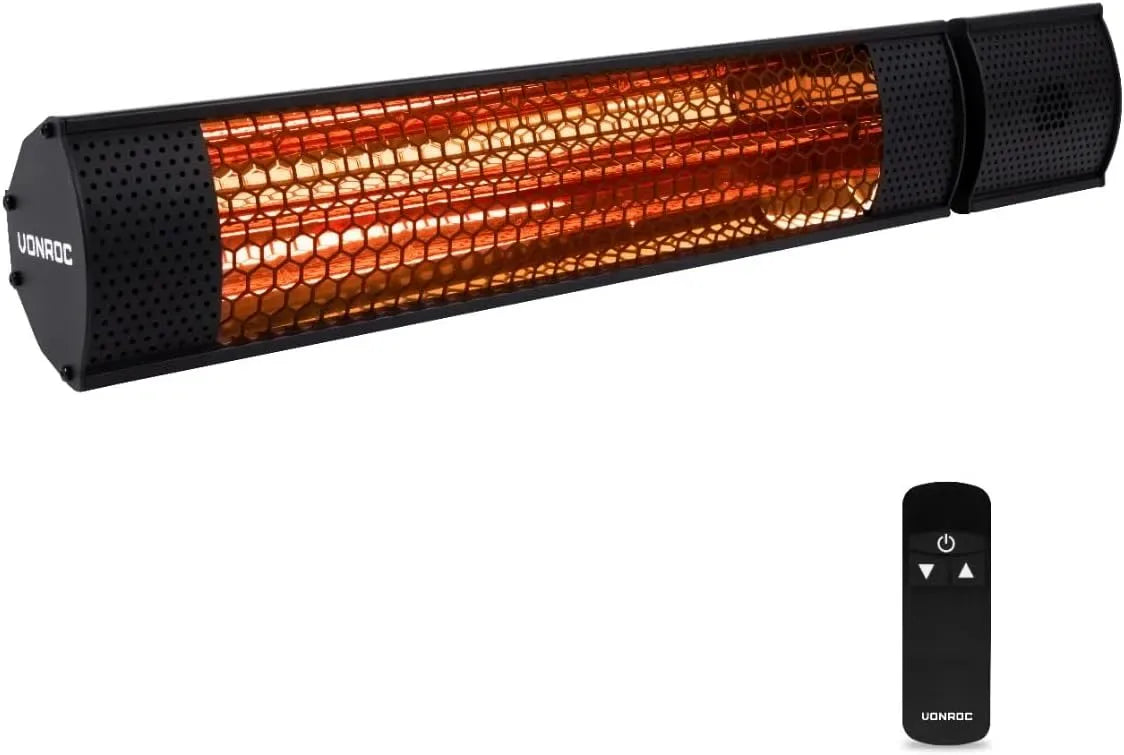 Telecomando, Per parete e soffitto, Stufa riscaldante a infrarossi 2000W da esterno, 2 livelli di calore, Con elemento anabbagliante, Incl