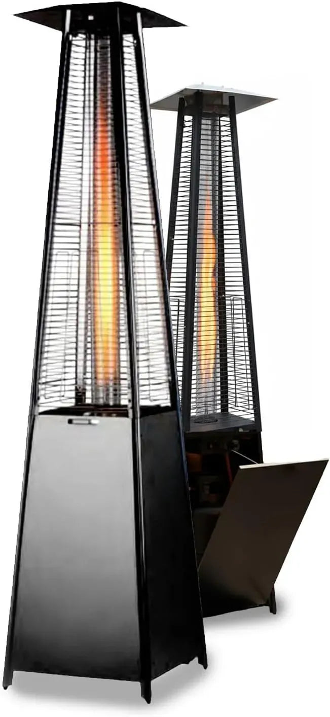 Design Moderno, Wintem, Stufa a Gas da Esterno Aura a Piramide Nera 12kW con Accensione Piezoelettrica e Termostato Regolabile per Terrazze e Giardini