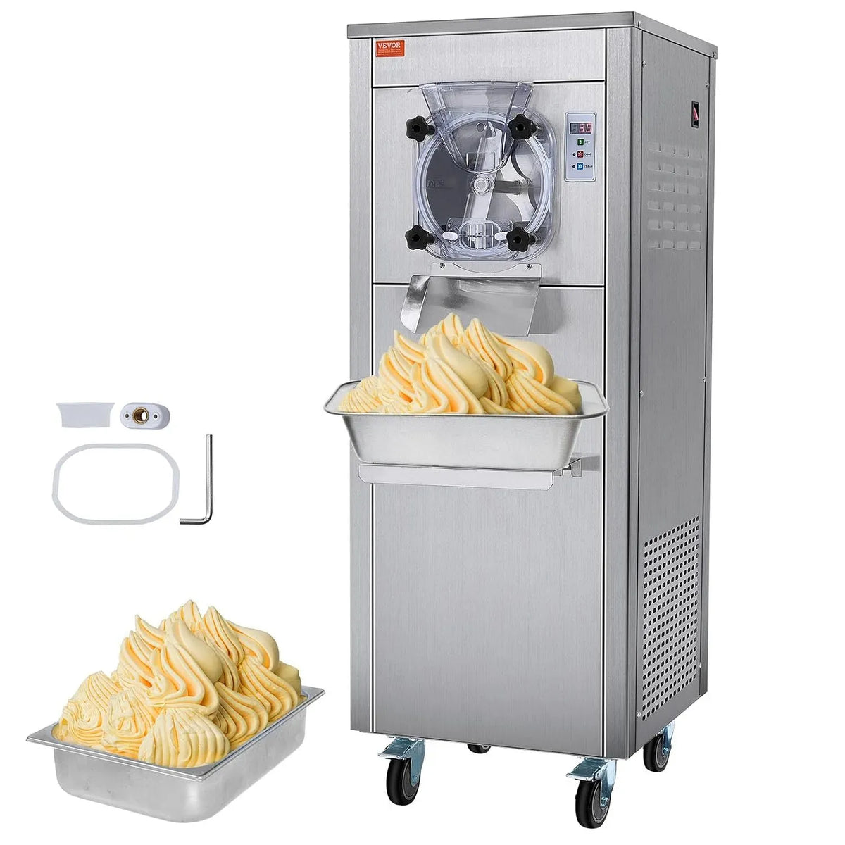VEVOR Macchina per Gelato, 6 L, 1600 W, 18 L/H, ruote di trasporto, professionale, ristoranti, acciaio inox, per Gelato Commerciale