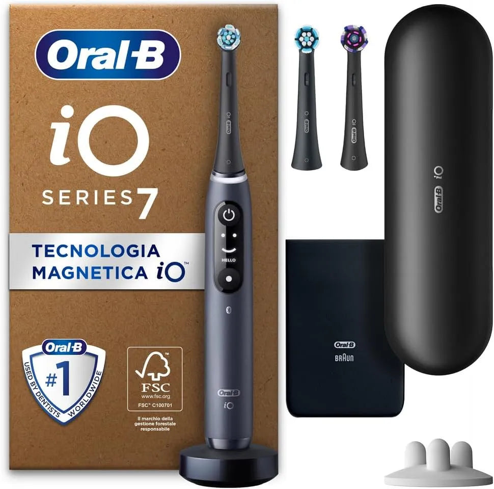 Accessorio per elettrodomestico, nero, Oral-B Spazzolino Elettrico Ricaricabile iO 7 Nero, 1 Custodia Da Viaggio, 1 Spazzolino