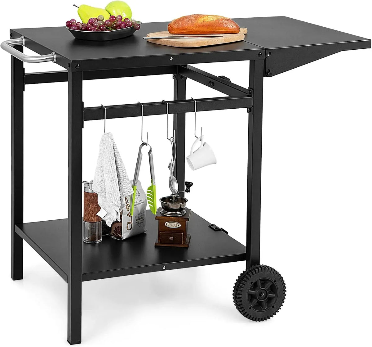 Forno elettrico per pizza, COSTWAY, ruote di trasporto, Carrello per Barbecue, Carrello di Servizio con Ruote e 4 Ganci