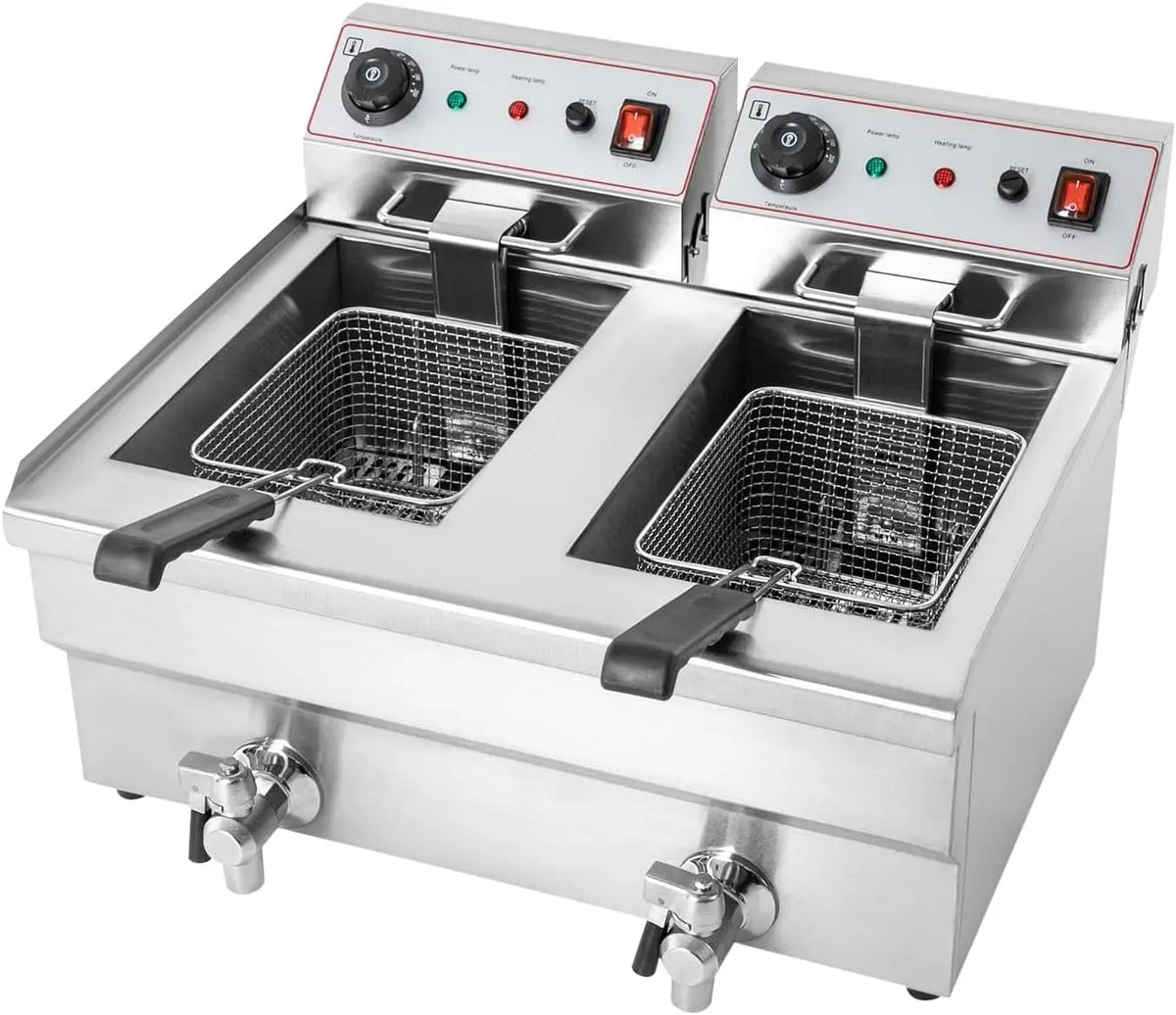 ristorante, friggitrice per patatine fritte, per cucina commerciale, Friggitrice elettrica da 6000 W, doppio cestello in acciaio inox 201, 2 x 10 l