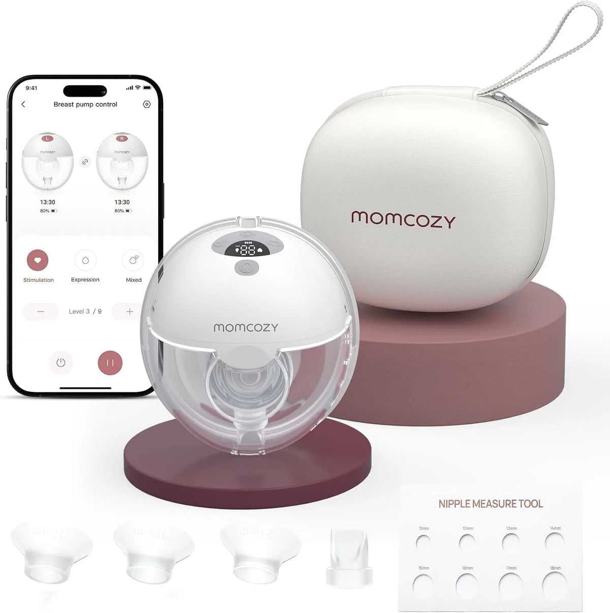 Tiralatte, pompa per latte materno, tiralatte elettrico, Momcozy M5 Smart Tiralatte Elettrico Indossabile con App Mani Libere 24mm