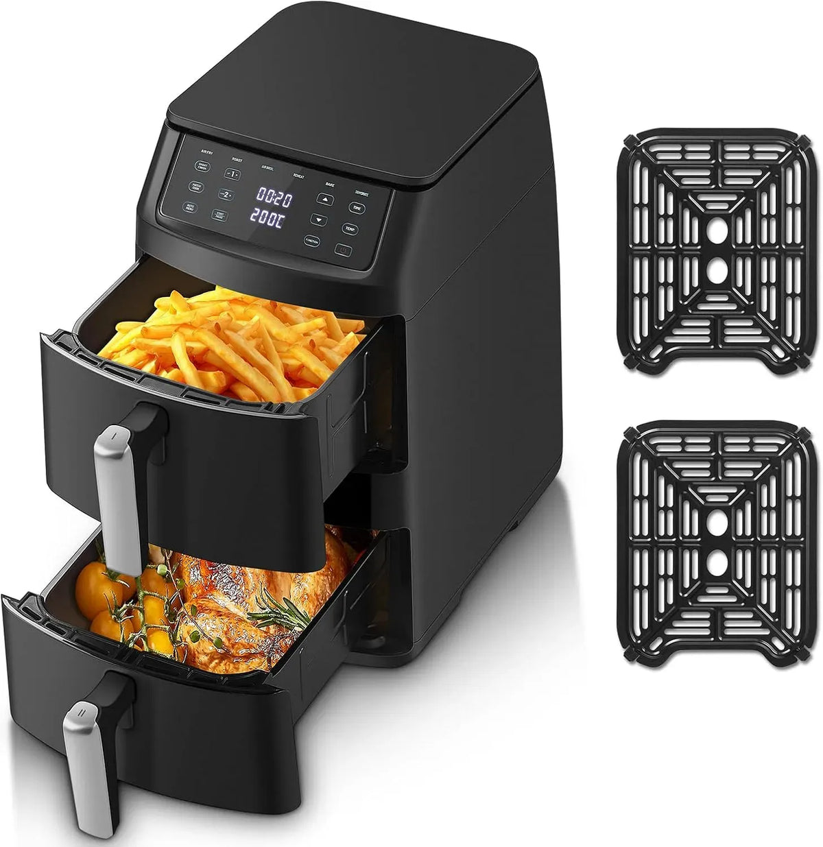 Friggitrice ad aria, 11 L, 2500 W, 6 programmi, 40 a 220 °C, nero, Fino a 8 Persone, 6 Funzioni & 8 Programmi Di Cottura Automatici