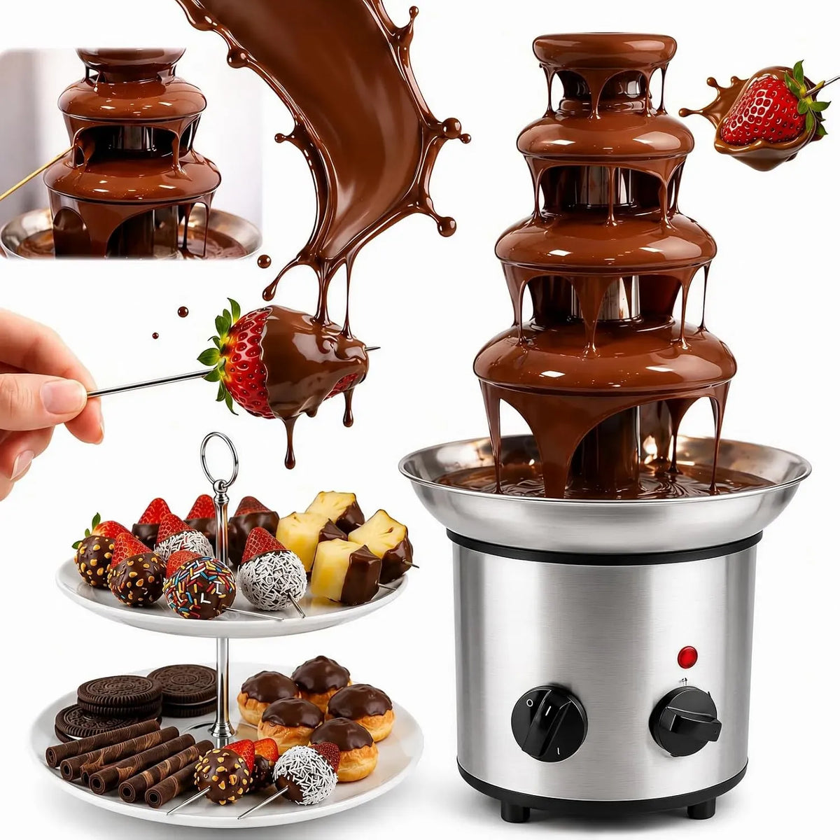 Macchina per fontana, fonduta, 220 V, 4 livelli, per fontana di cioccolato a 4 livelli