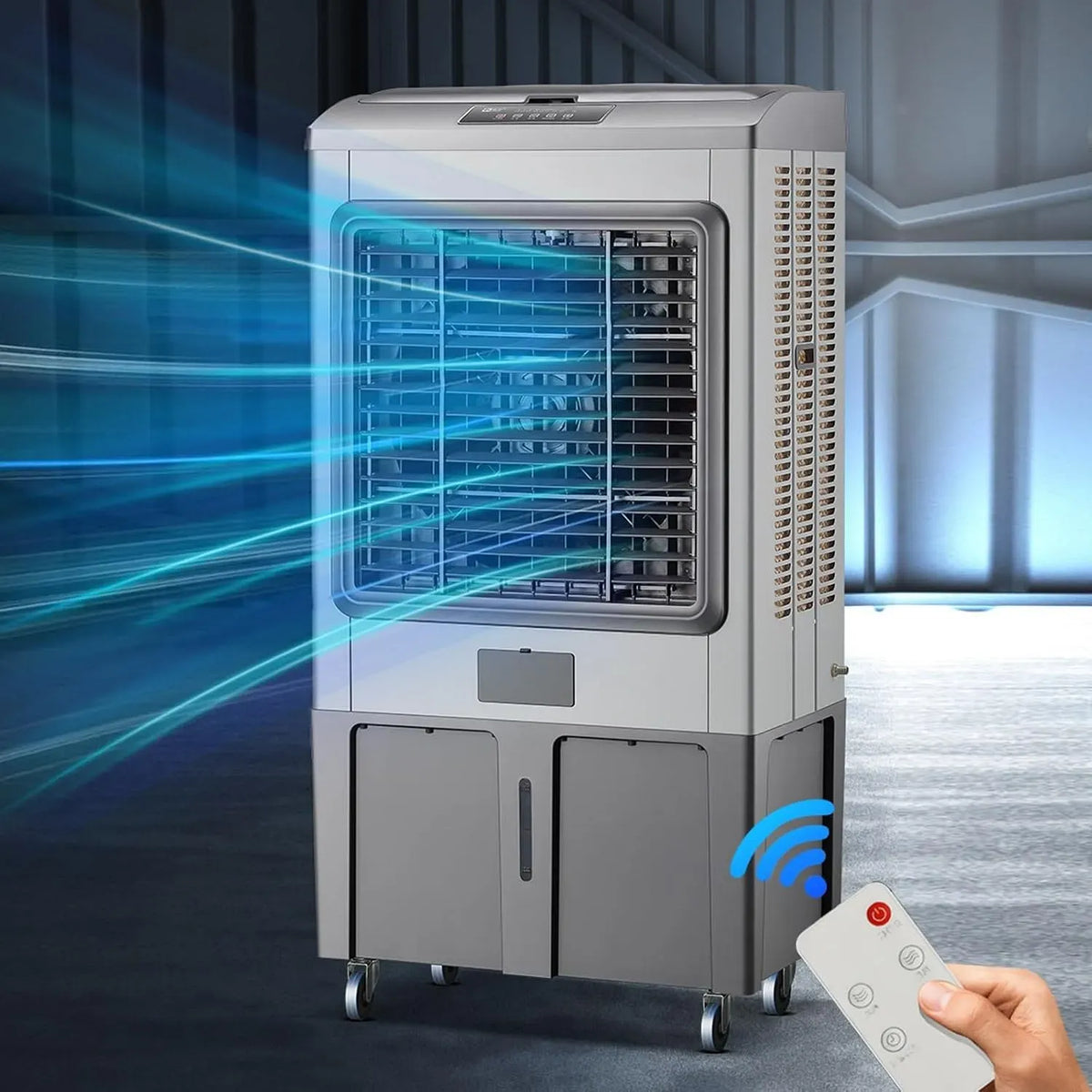 Funzione di Oscillazione, Raffrescatore d'Aria evaporativo Portatile con Telecomando, per Uso Commerciale, Serbatoio da 13,2 galloni, Potenza