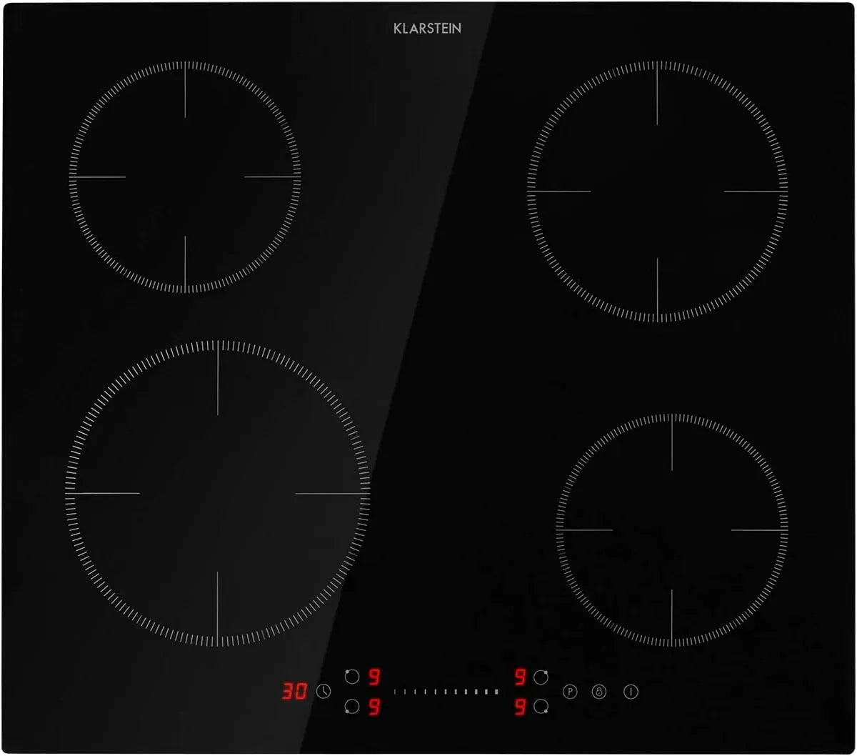 Klarstein Piano cottura in vetroceramica, 4 fuochi, 7200 W, piastra in vetroceramica elettrica 7200 W, Vitro elettrico 4 fuochi