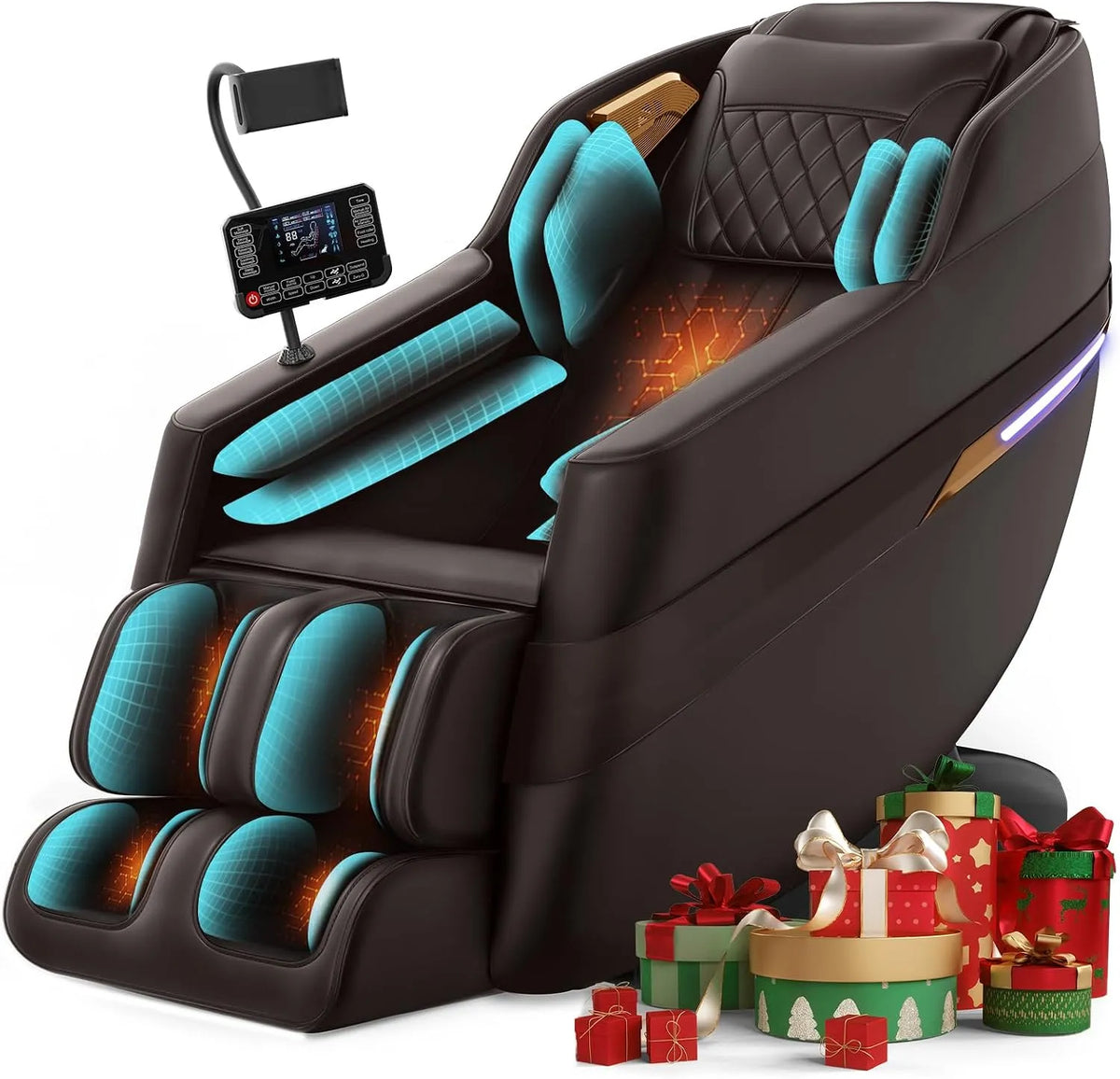 Poltrona relax con massaggio, Bluetooth, effetto 3D, controllo vocale AI e altoparlante Bluetooth, 8 airbag